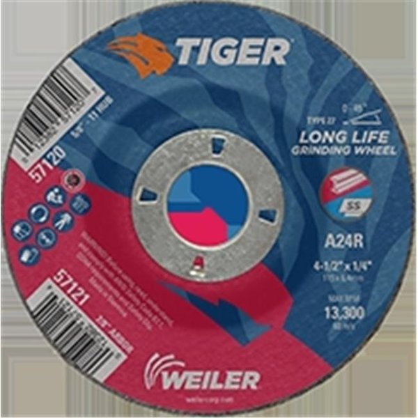Weiler Weiler 804-57121 4.5 x 0.25 in. Tiger Type 27 Grinding Wheels - 0.87 in. AH; Pack of 10 804-57121